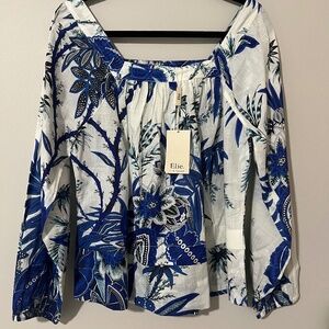 Elie Tahari 100% cotton floral print Blue and white  tunic top size Small